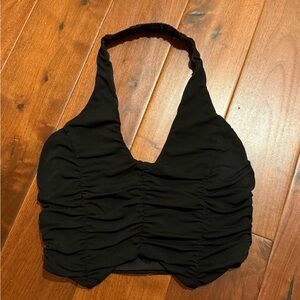 Tiger Mist Black Cropped Ruched Halter Top